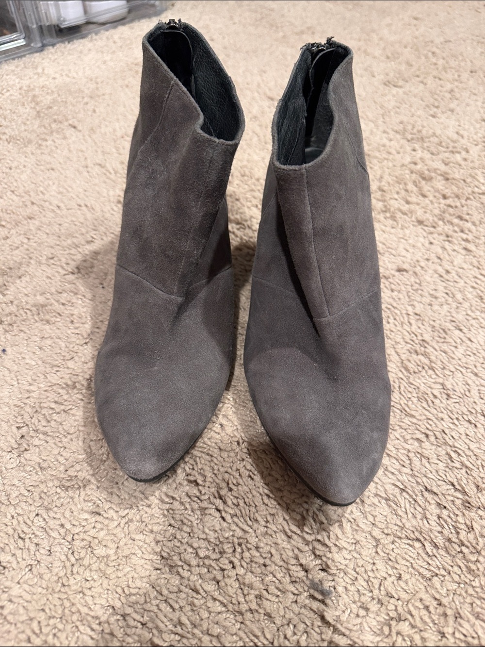Aldo Charcoal Suede Pointed Toe Ankle Booties